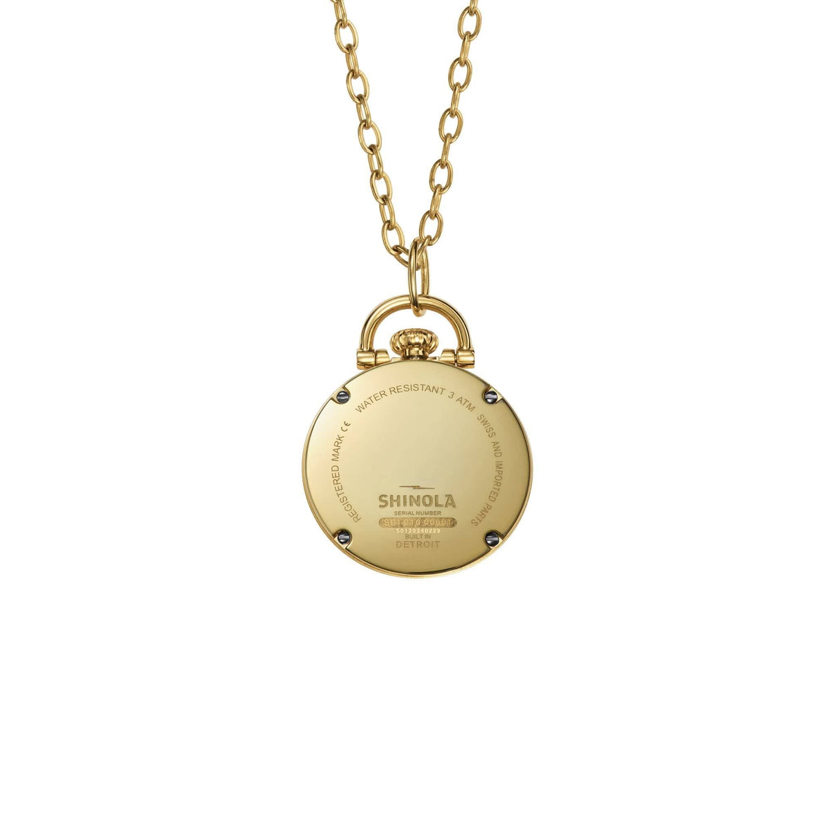 Shinola Runwell watch pendant necklace close up