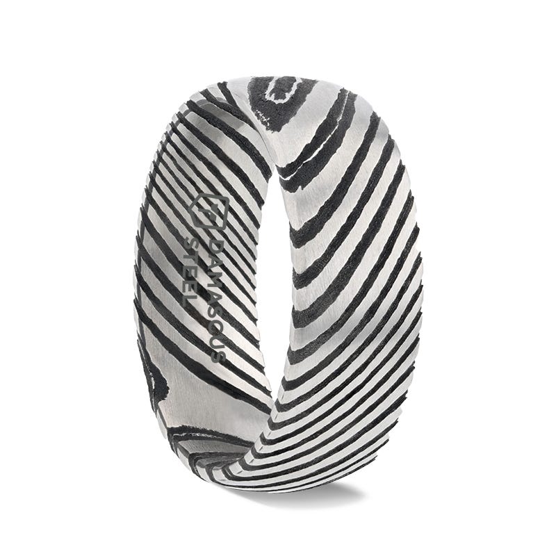 STARK Black Domed Brushed Damascus Steel Mens Wedding Ring