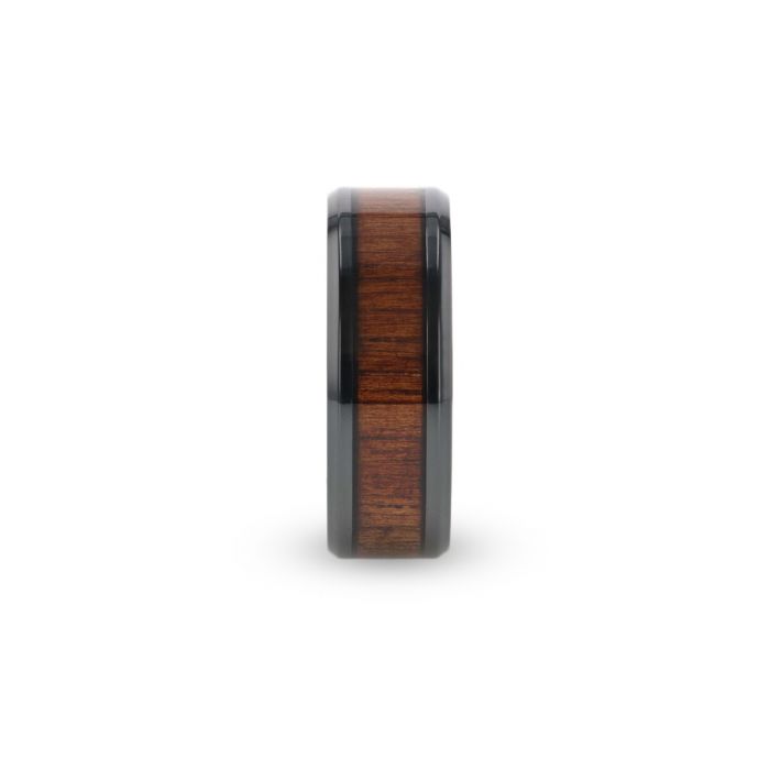 LEIFI Black Titanium with Koa Wood Inlay and Bevels Ring