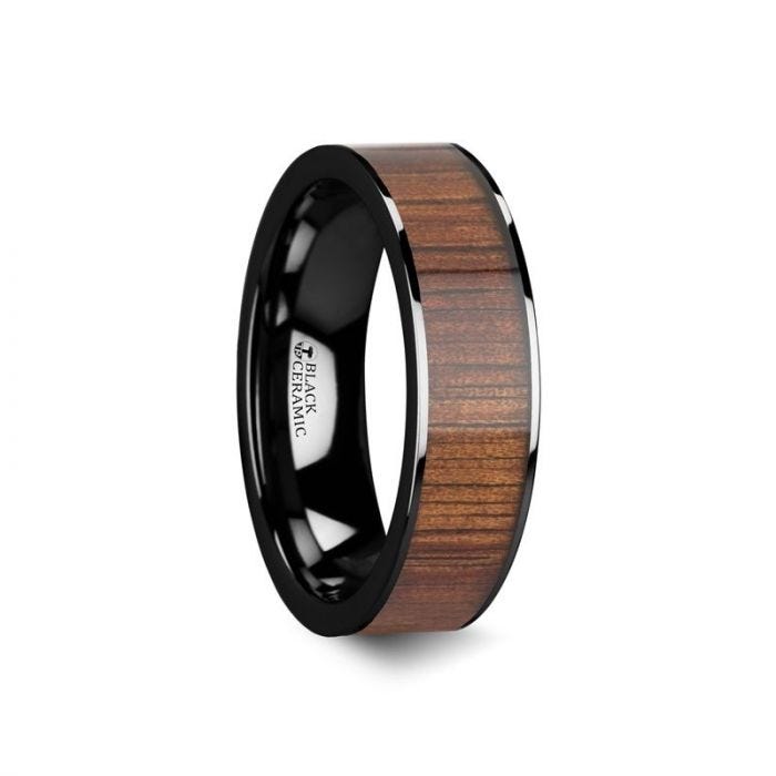 ATREUS Polished Black Ceramic Flat Wedding Band