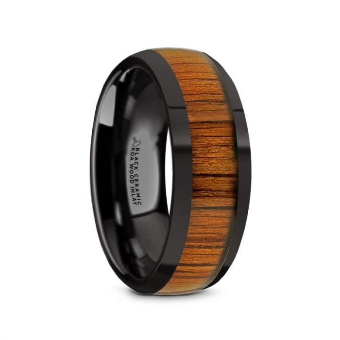LINDEN Black Ceramic Polished Finish Menâs Domed Wedding Band