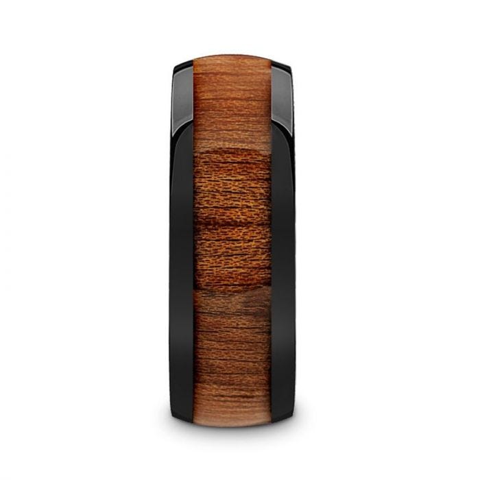 MABINI Black Ceramic Mahogany Wood Inlaid Menâs Domed Wedding Band