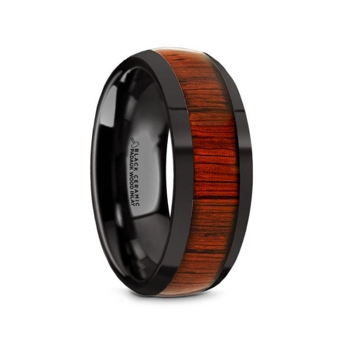 MANE Black Ceramic Polished Finish Menâs Domed Wedding Band