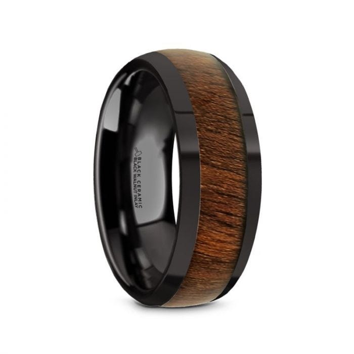 WALLACE Black Ceramic Polished Finish Menâs Domed Wedding Band