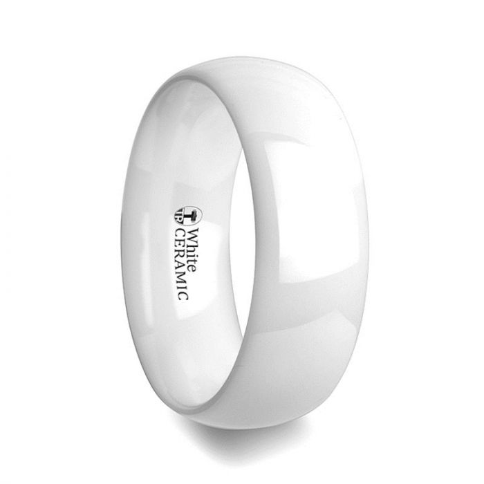 IVORY Domed Polish Finished White Ceramic Ring