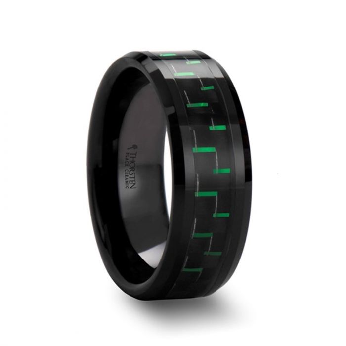 ATILUS Beveled Black Ceramic Wedding Band