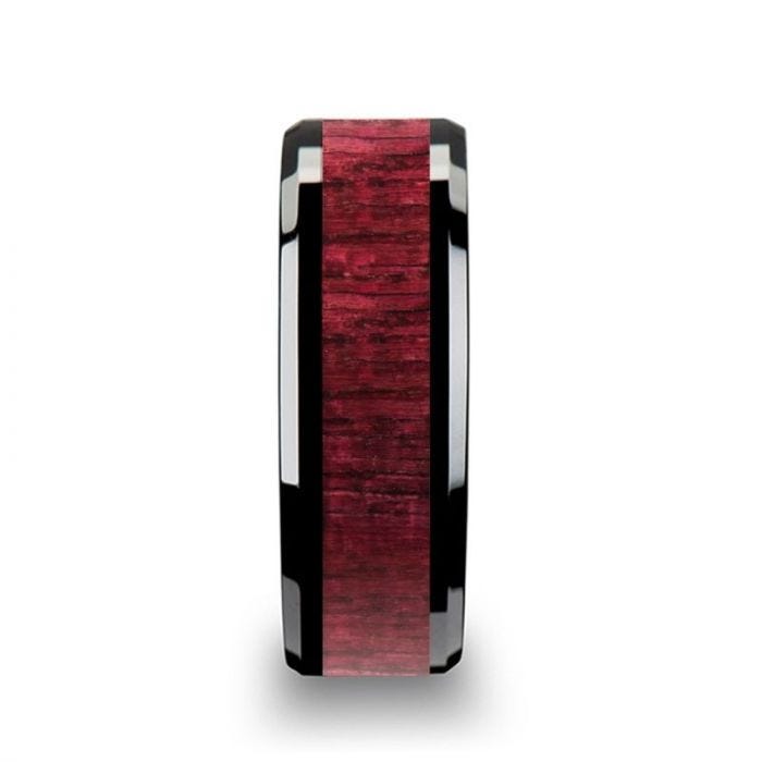 MORADO Purple Heart Wood Inlaid Black Ceramic Ring