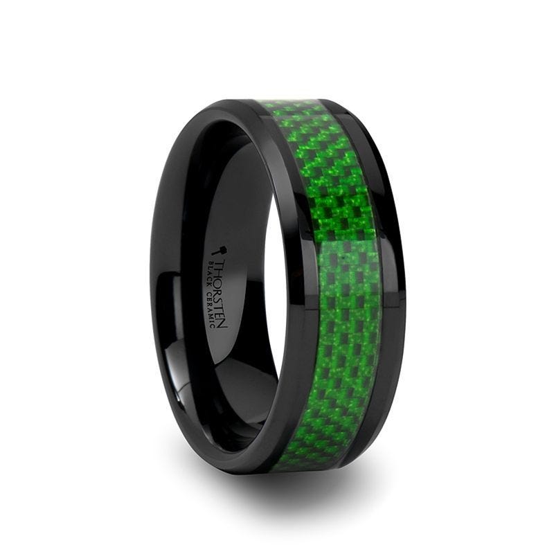 MATLAL Beveled Black Ceramic Ring