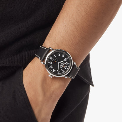 Shinola Runwell 47mm Black watch on the wrist