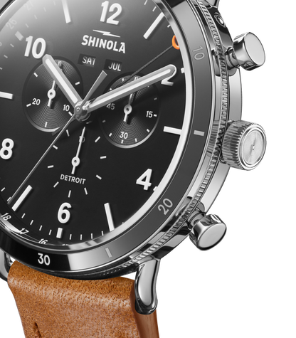 Shinola Canfield Sport Black chronograph detail