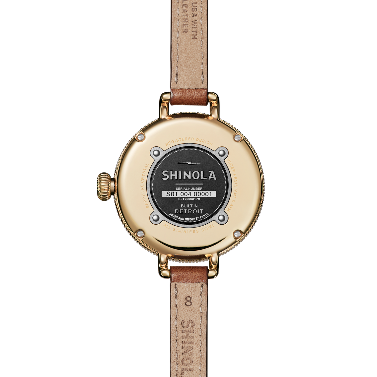 Shinola Birdy Moon Phase White watch caseback