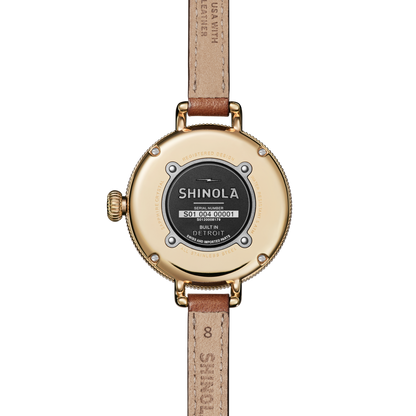 Shinola Birdy Moon Phase White watch caseback