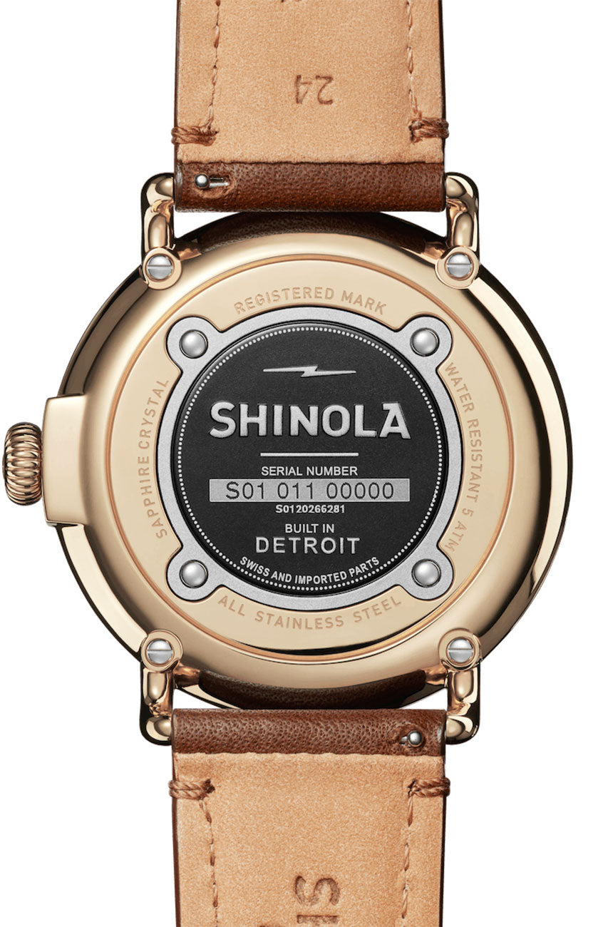 Shinola Runwell 47mm White Gold PVD watch caseback