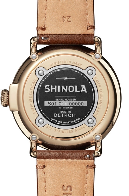 Shinola Runwell 47mm White Gold PVD watch caseback