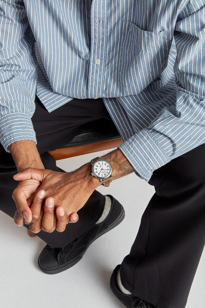 Shinola Runwell 47mm White watch on the wrist