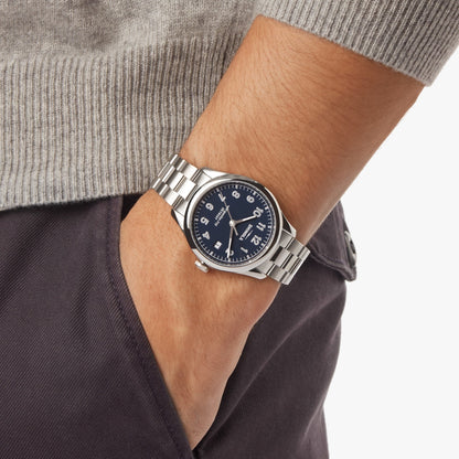 Shinola Vinton 38mm Midnight Blue watch on the wrist