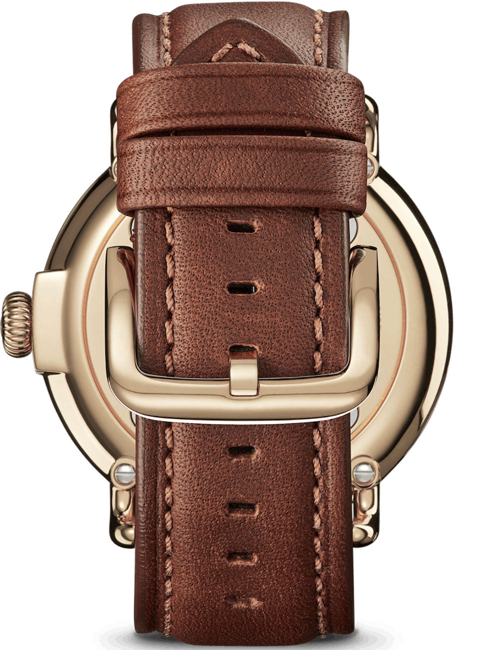 Shinola Runwell 47mm White Gold PVD watch buckled