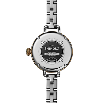 Shinola Birdy 34mm White Mother of Pearl watch caseback
