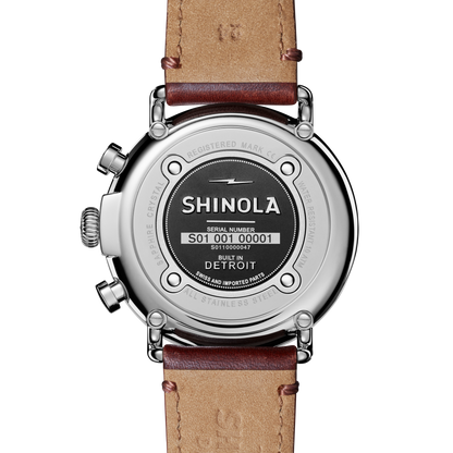 Shinola Runwell 47mm Blue chronograph caseback