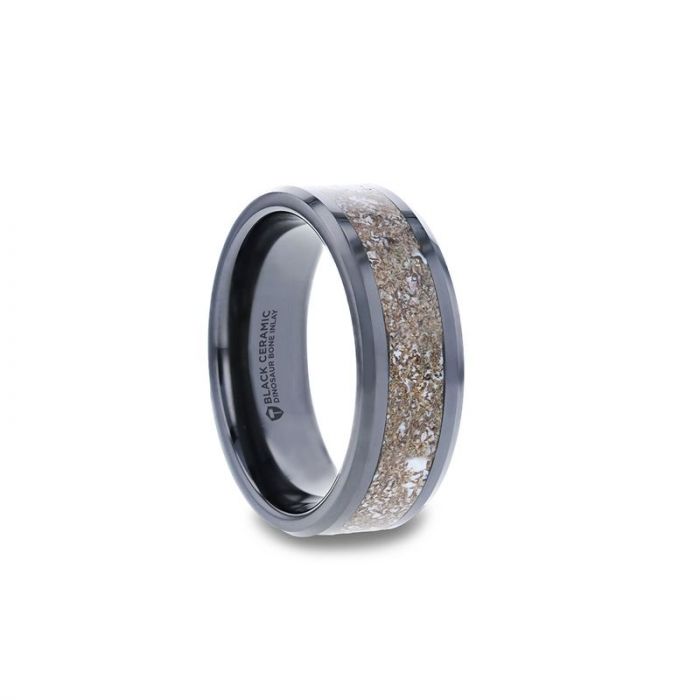 ALLOSAURUS Black Ceramic Flat Beveled Wedding Ring