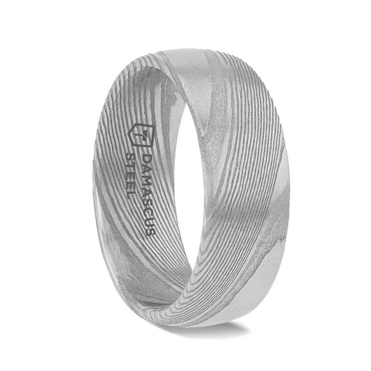 THEON Domed Brushed Damascus Steel Mens Wedding Ring