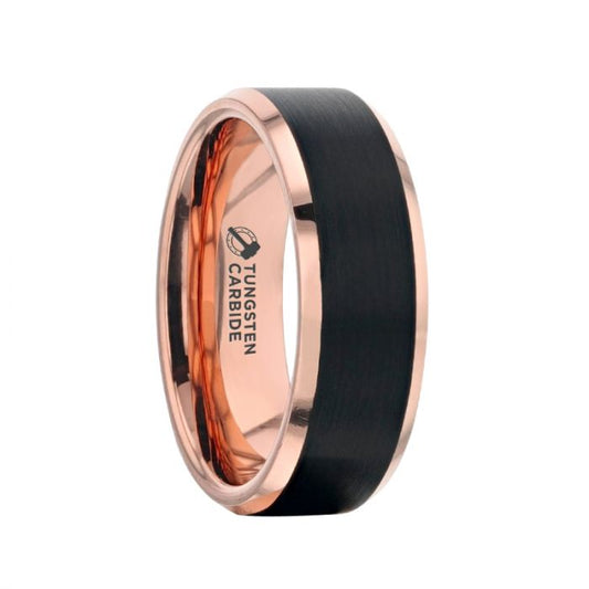 HAYDEN Rose Gold Plated Tungsten Polished Beveled Ring