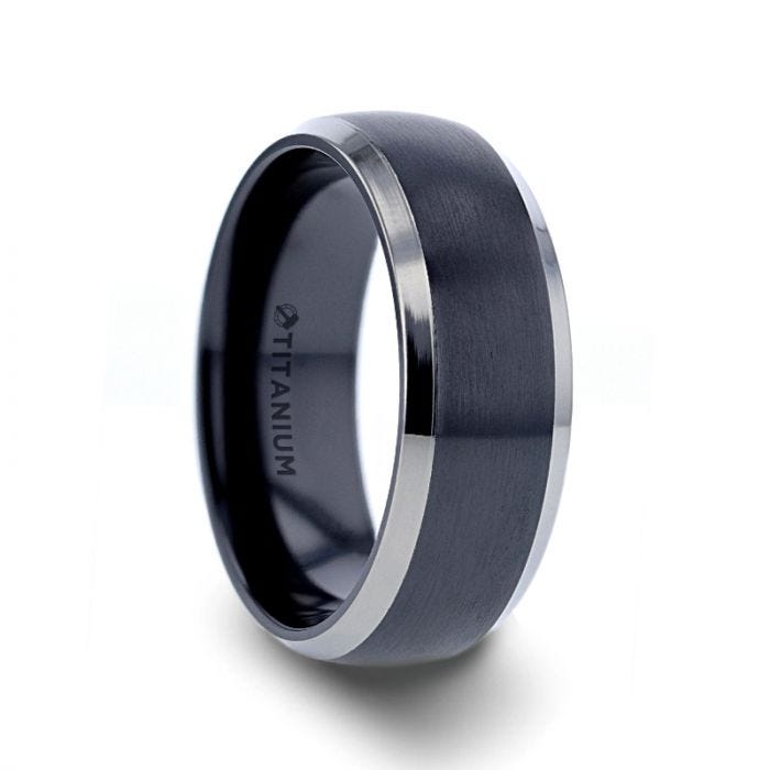NOLAN Brushed Domed Black Titanium Wedding Ring
