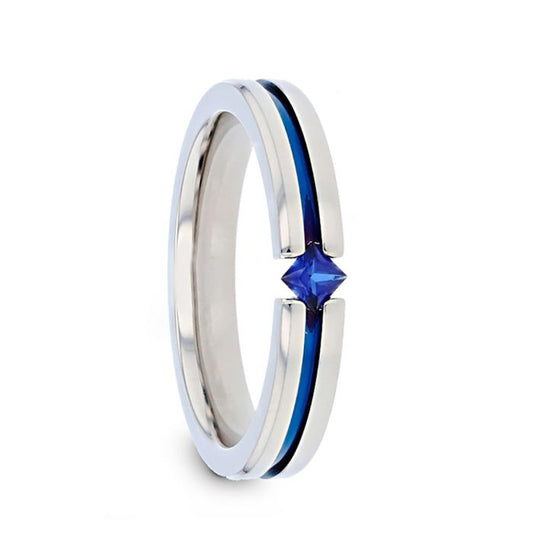 NYMERIA Tension Set Blue Sapphire Titanium Band