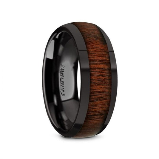 ROSAE Black Ceramic Domed Profile Polished Finish Menâs Wedding Band