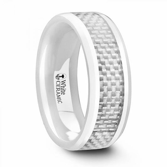 KENYON Beveled Polished White Ceramic Wedding Band