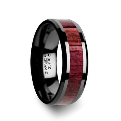 MORADO Purple Heart Wood Inlaid Black Ceramic Ring