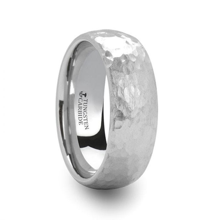 CHANDLER Domed Hammered Finish White Tungsten Ring