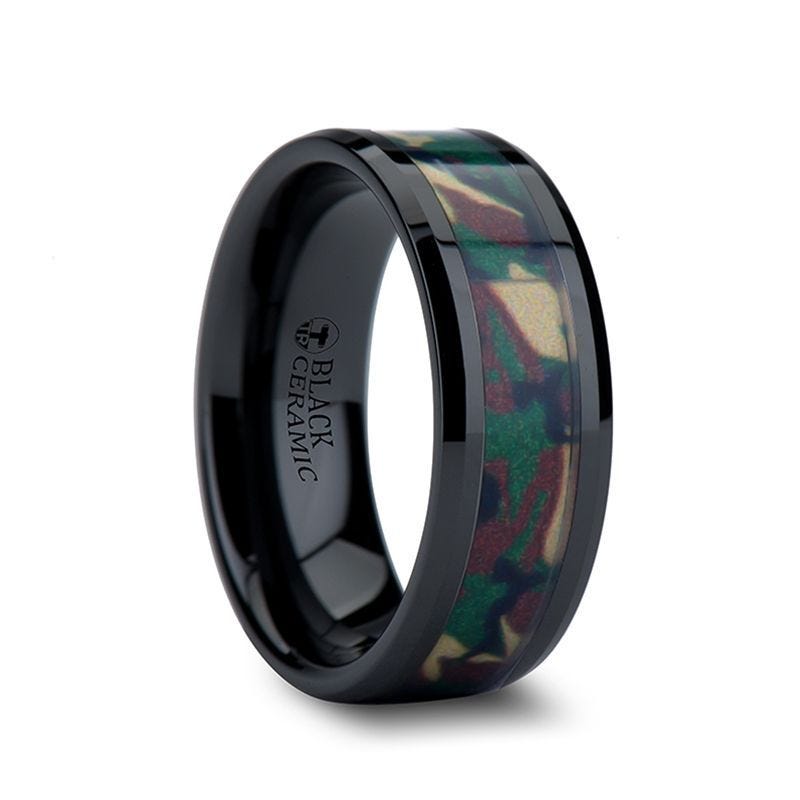 RANGER Beveled Black Ceramic Wedding Ring