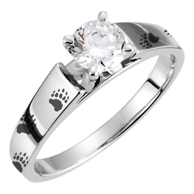 Bear Track Engraved Engagement Ring